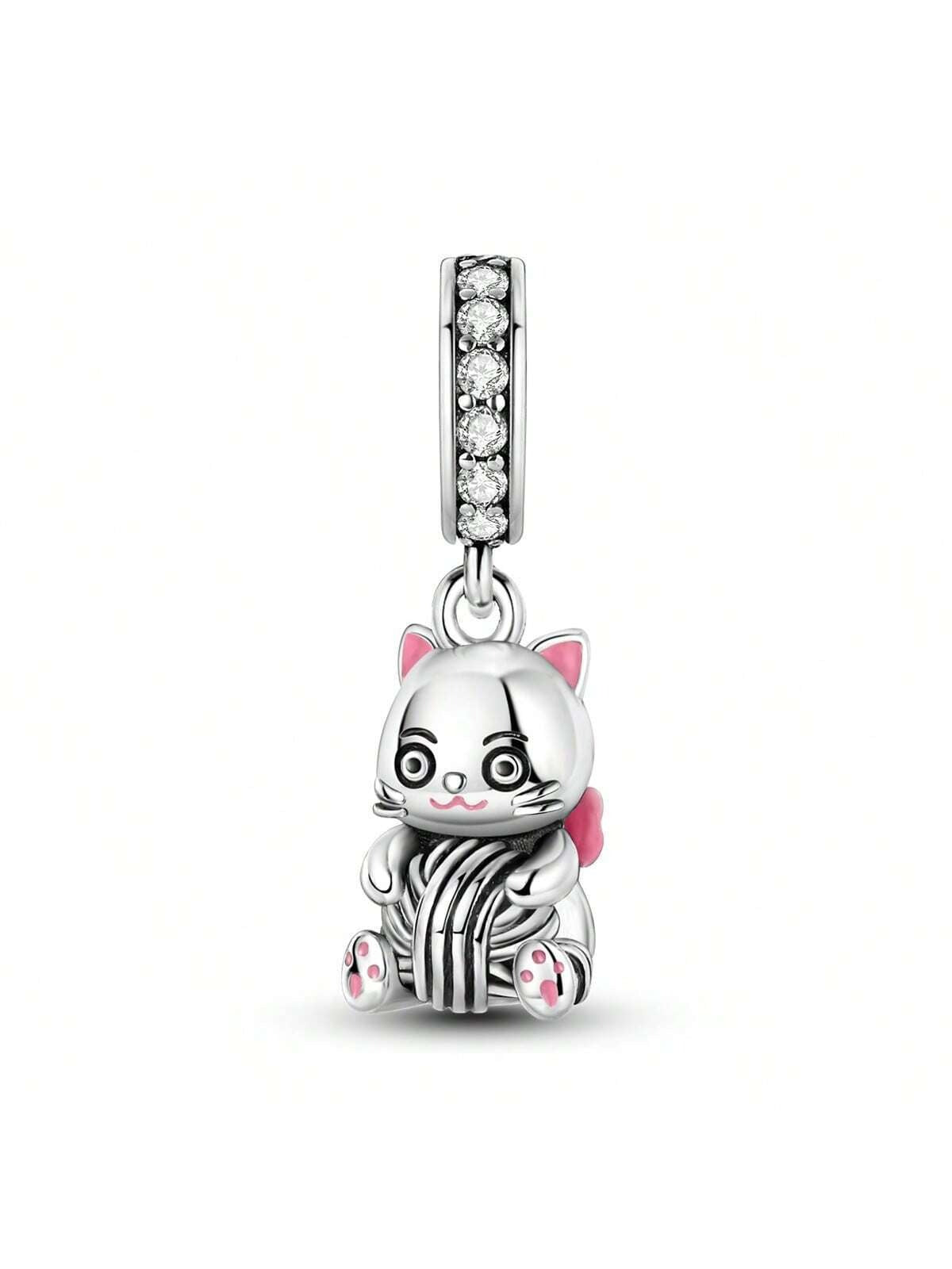 Kitten Yarn Ball Dangle Charm for Bracelet, S925 Sterling Silver