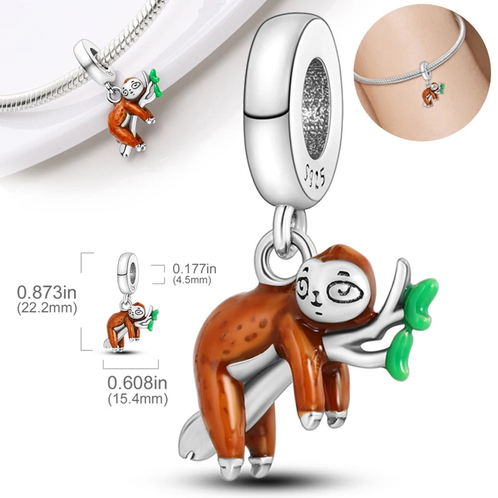 Lazy Koala Dangle Charm for Bracelet, S925 Sterling Silver