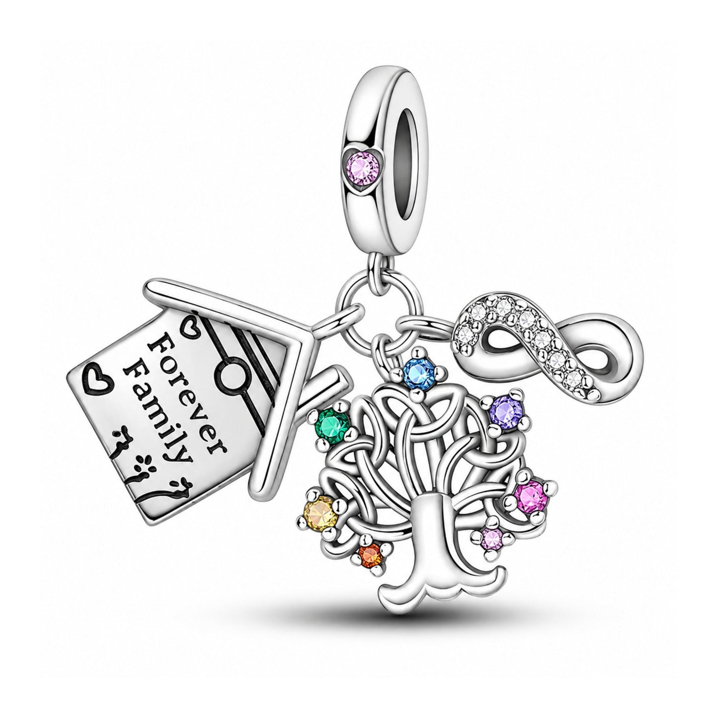 Life Tree Forever Family House Infinity Love Charm Hallmarked S925 for Charm Bracelet and Necklace