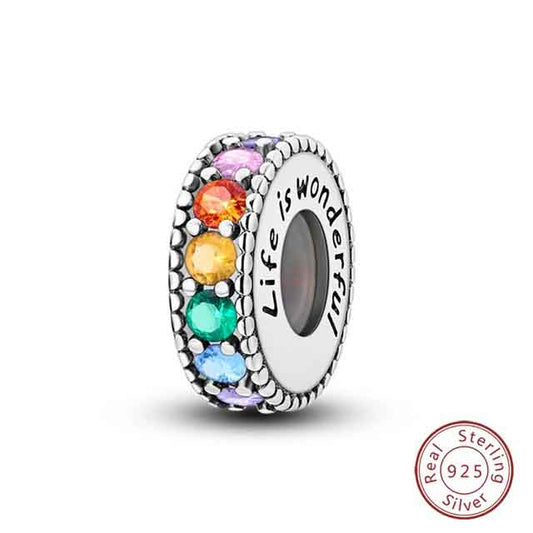Life is Wonderful Stopper Charm for Bracelet, S925 Sterling Silver