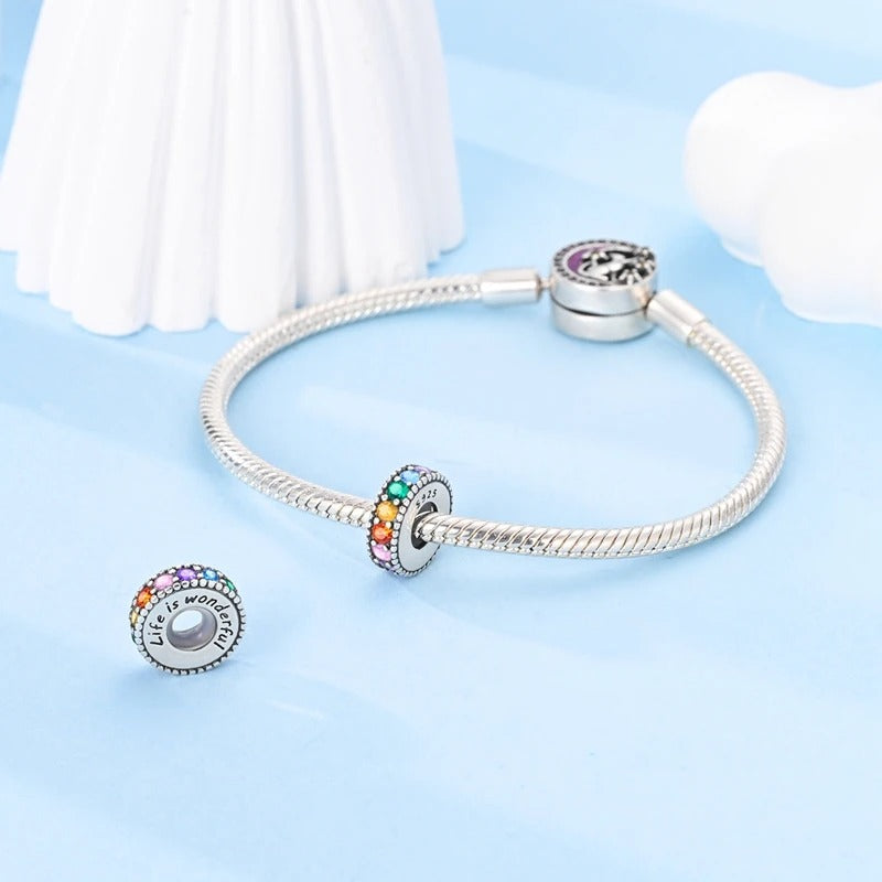 Life is Wonderful Stopper Charm for Bracelet, S925 Sterling Silver