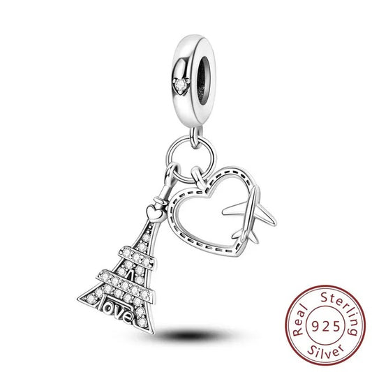 Love Paris Eiffel Tower Charm for Bracelet, S925 Sterling Silver