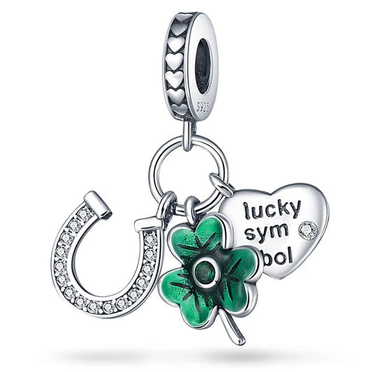 Lucky Horse Shoe Clover Charm for Bracelet, S925 Sterling Silver