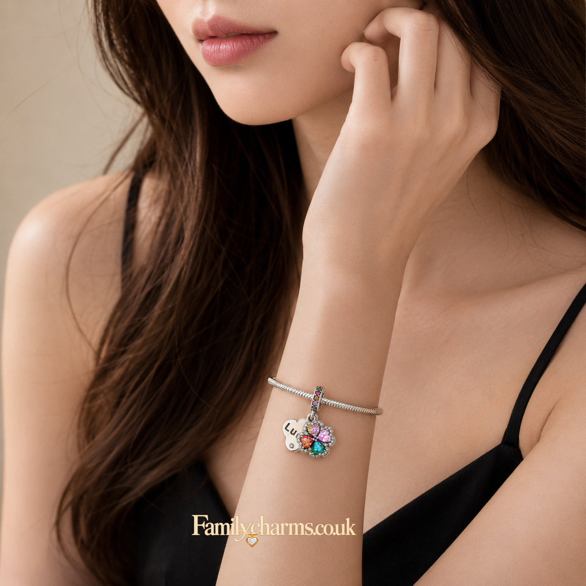 Lucky Clover Dangle Charm Sterling Silver Charm Hallmarked S925 for Charm Bracelet and Necklace