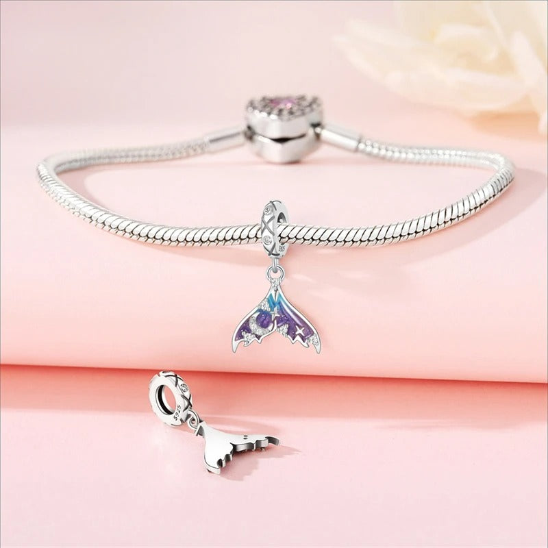 Mermaid Fish Tail Charm for Bracelet, S925 Sterling Silver