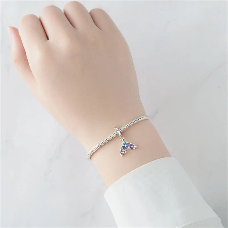 Mermaid Fish Tail Charm for Bracelet, S925 Sterling Silver