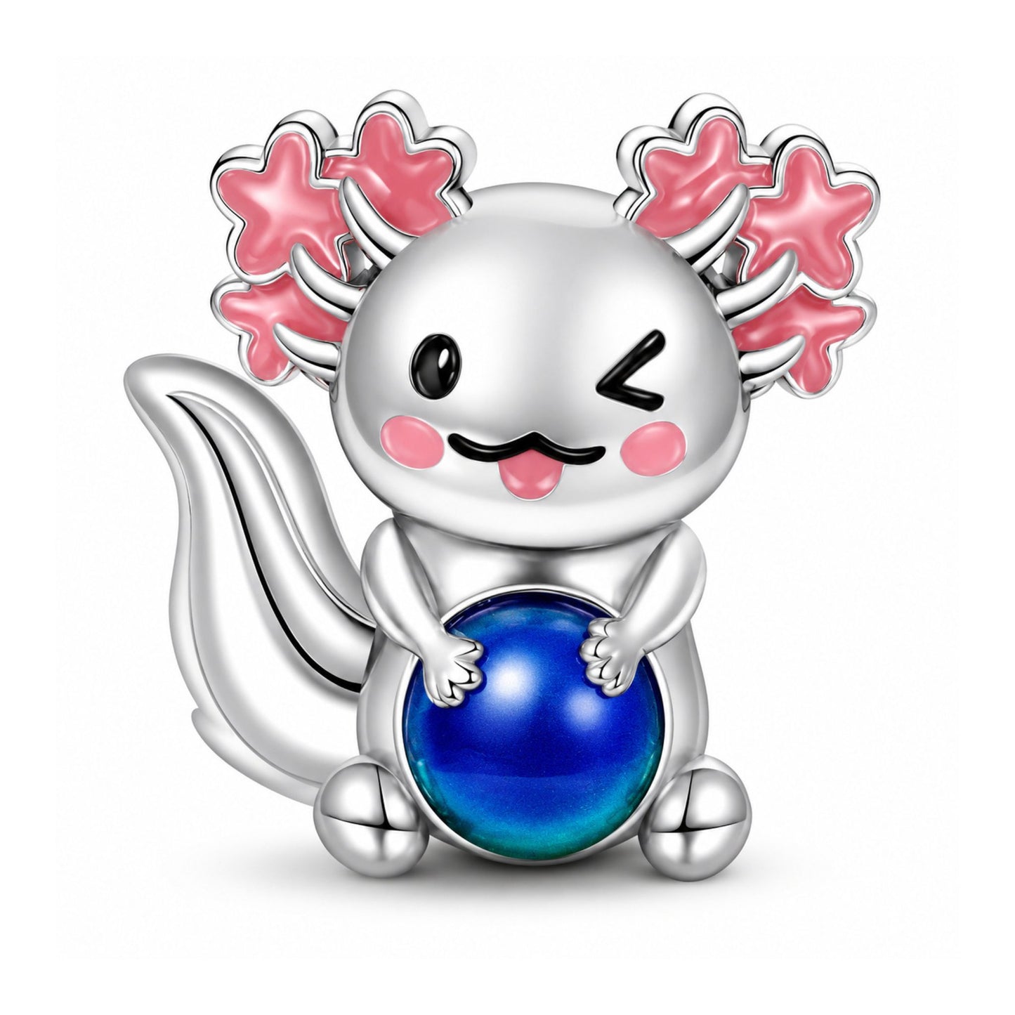 Mexican Axolotl Blue Stone Sterling Silver Charm Hallmarked S925 for Charm Bracelet and Necklace