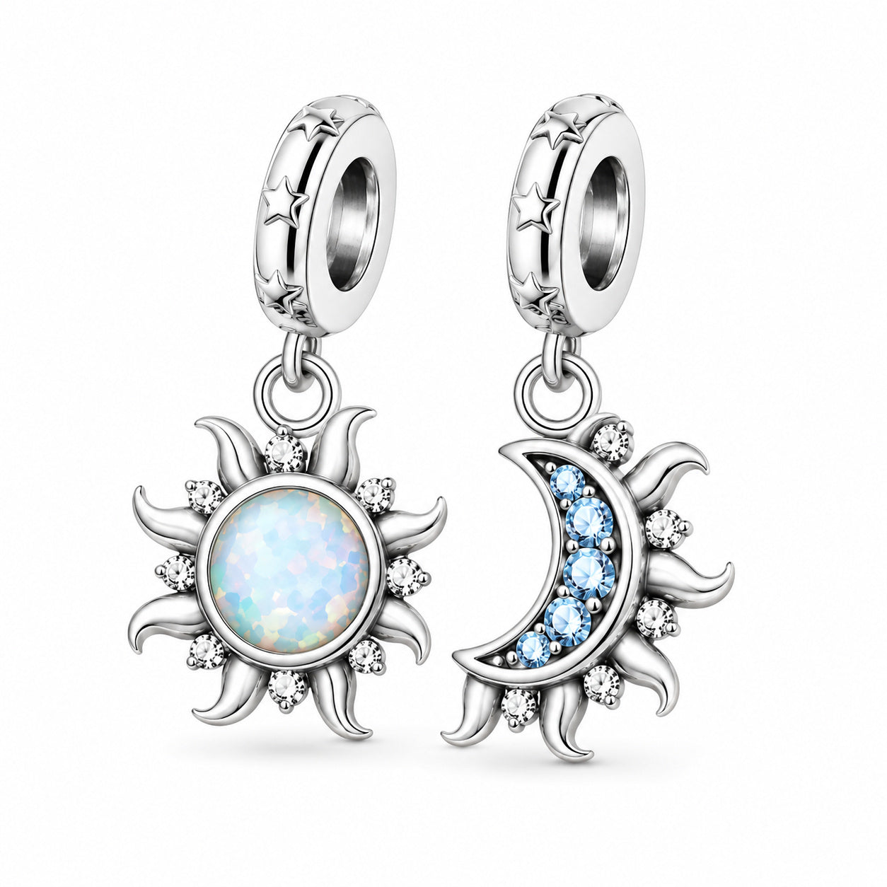 Moon and Sun Pendant Charm Hallmarked S925 for Charm Bracelet and Necklace