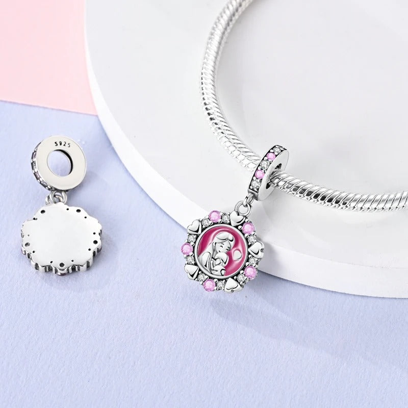 Mother and Baby Dangle Charm for Bracelet, S925 Sterling Silver