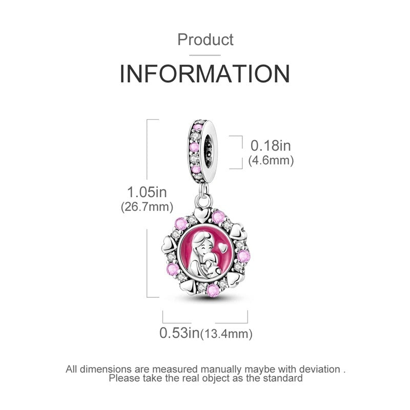 Mother and Baby Dangle Charm for Bracelet, S925 Sterling Silver