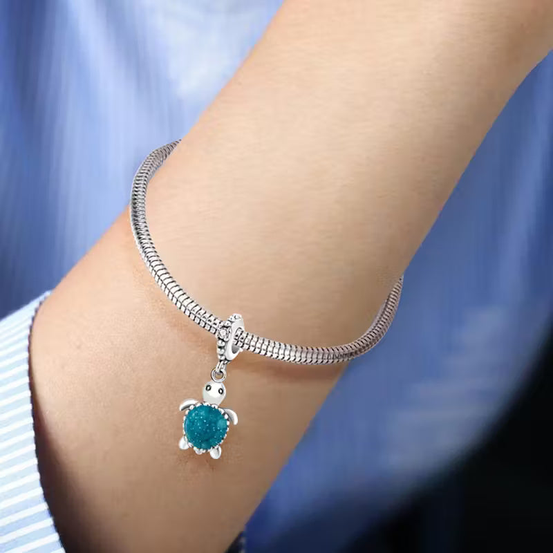Murano Glass Baby Turtle Sterling Silver Charm Hallmarked S925 for Charm Bracelet and Necklace