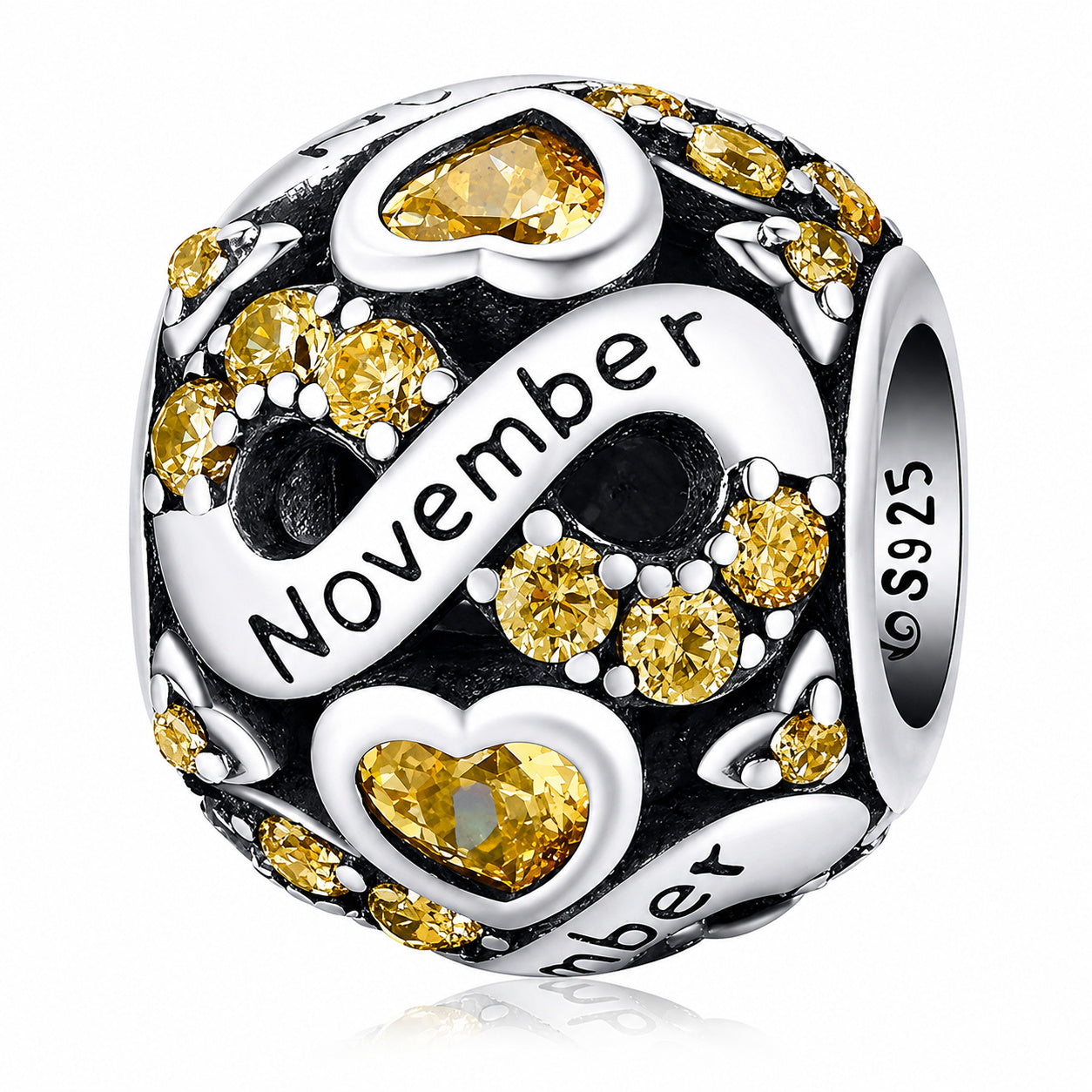 November Birthstone Infinity Birthday Bead Sterling Silver Charm Hallmarked S925 for Charm Bracelet and Necklace