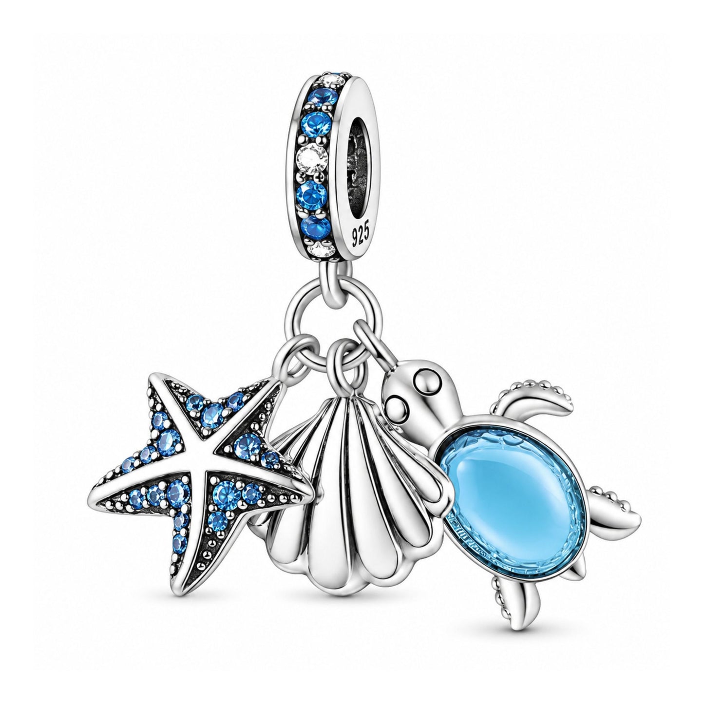 Ocean Series Starfish, Scallop, Turtle Pendant Charm Hallmarked S925 for Charm Bracelet and Necklace