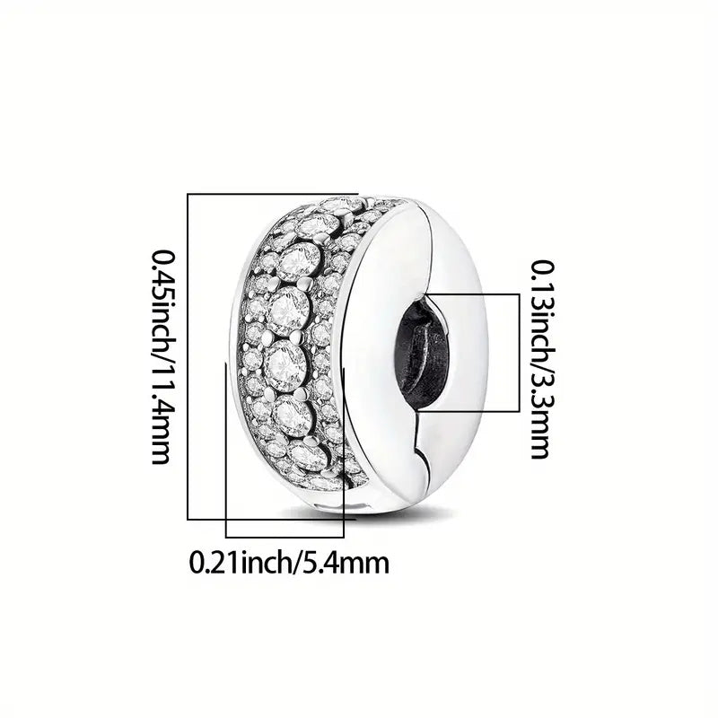 Pave Clip Sterling Silver Charm Hallmarked S925 for Charm Bracelet and Necklace