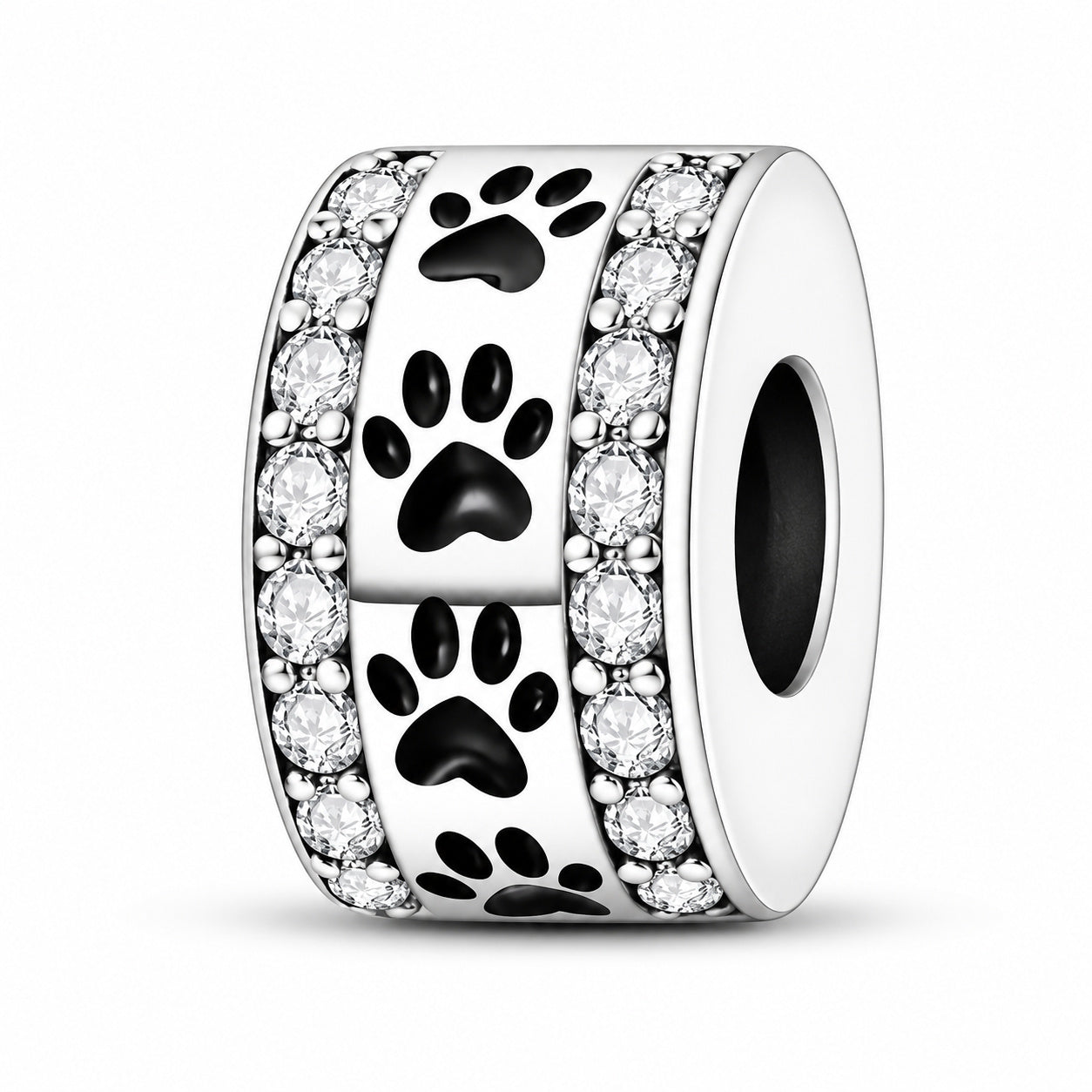 Pave Paw Print Clip Charm Hallmarked S925 for Charm Bracelet and Necklace