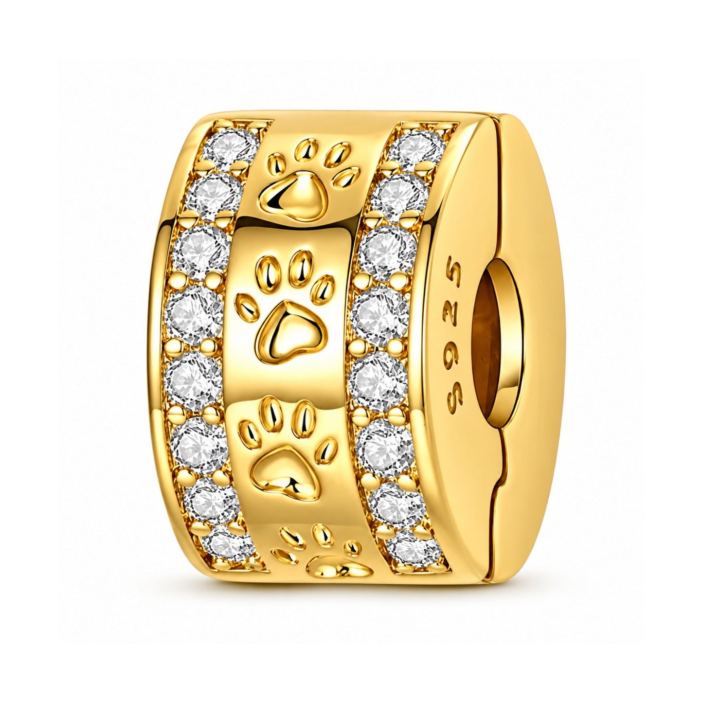 Paw Print Gold Clip Charm Hallmarked S925 for Charm Bracelet and Necklace