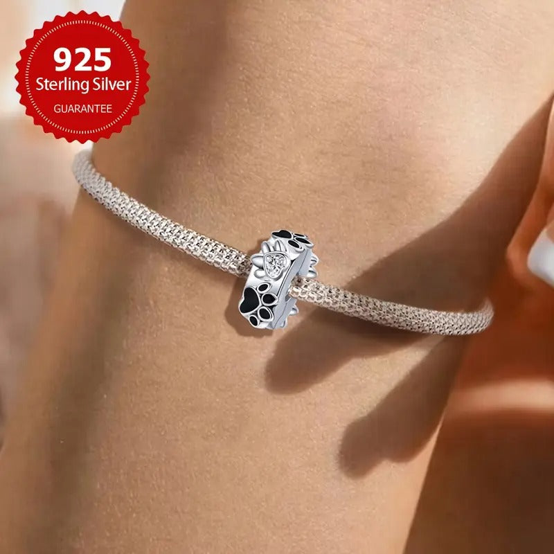 Pet Paw Print Clip Sterling Silver Charm Hallmarked S925 for Charm Bracelet and Necklace