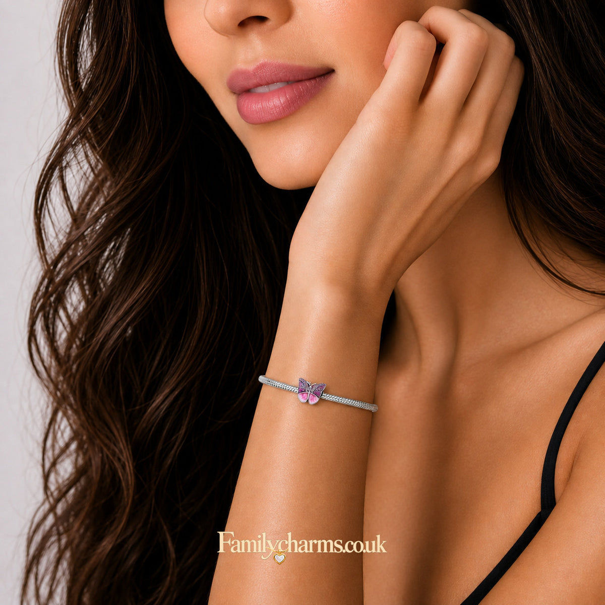 Pink Butterfly Bead Sterling Silver Charm Hallmarked S925 for Charm Bracelet and Necklace