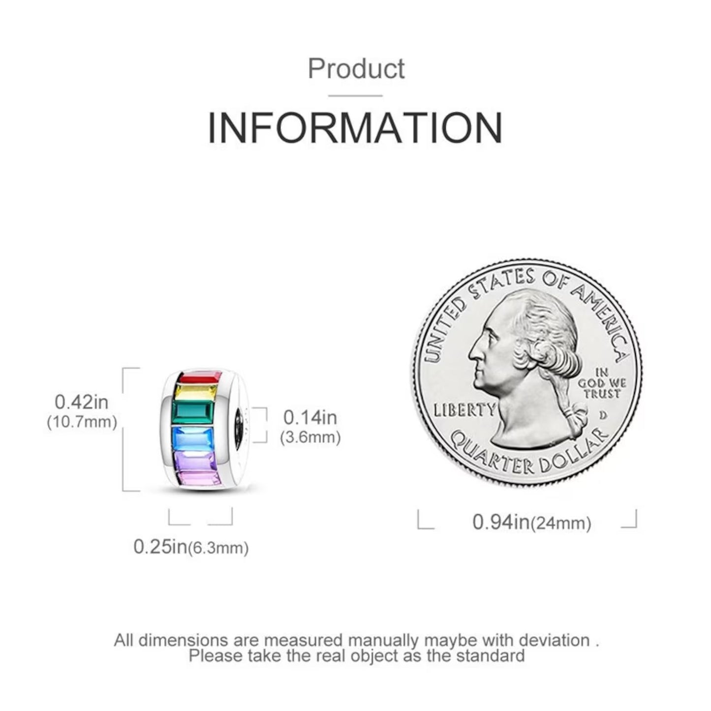 Rainbow Clasp Clip Charm for Bracelet, S925 Sterling Silver
