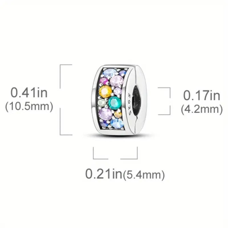 Rainbow Clip Stopper Sterling Silver Charm Hallmarked S925 for Charm Bracelet and Necklace