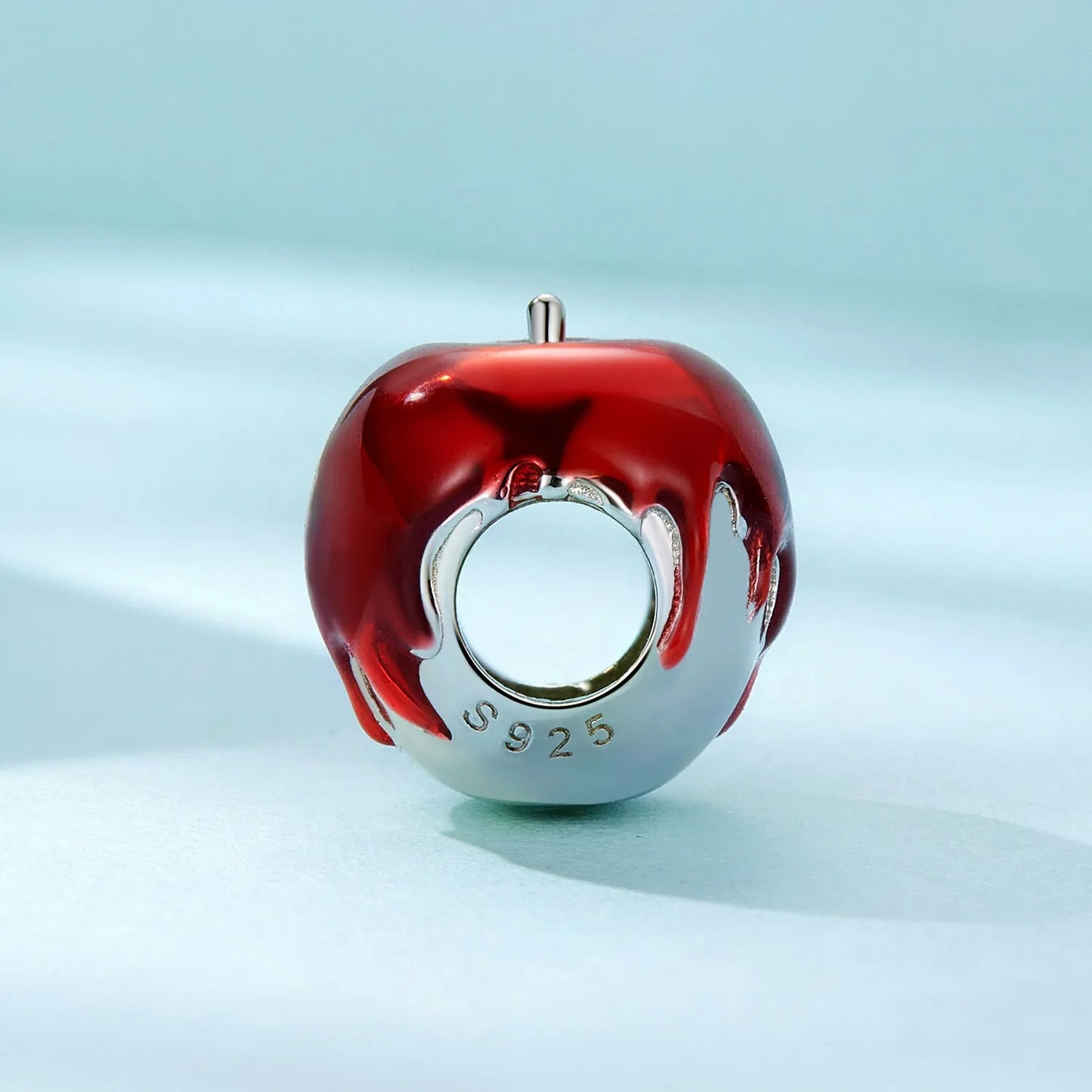 Red Apple Charm for Bracelet, S925 Sterling Silver