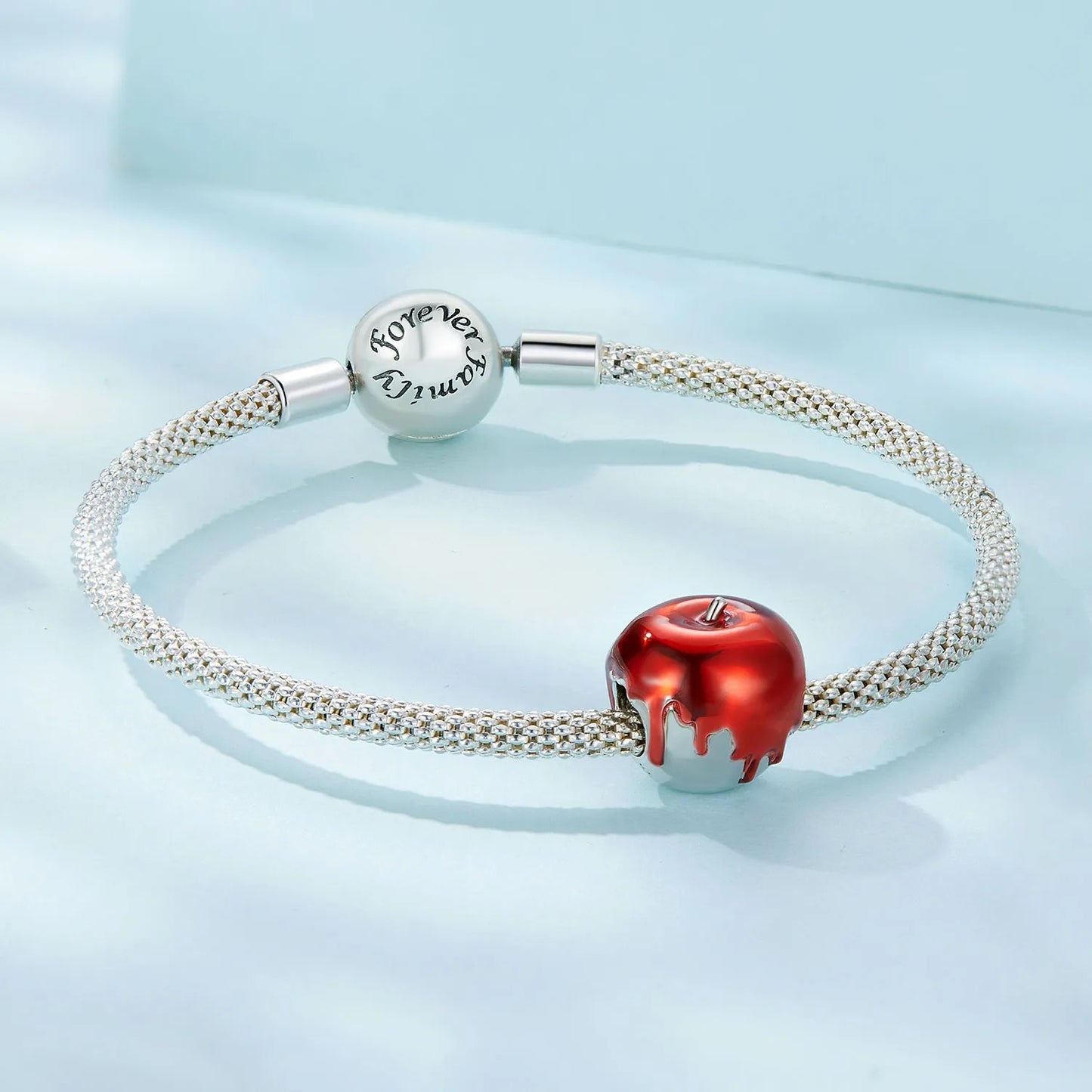 Red Apple Charm for Bracelet, S925 Sterling Silver