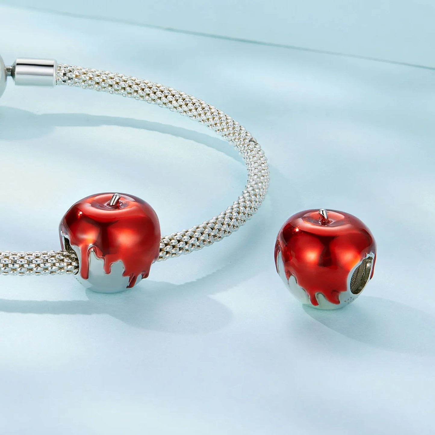 Red Apple Charm for Bracelet, S925 Sterling Silver