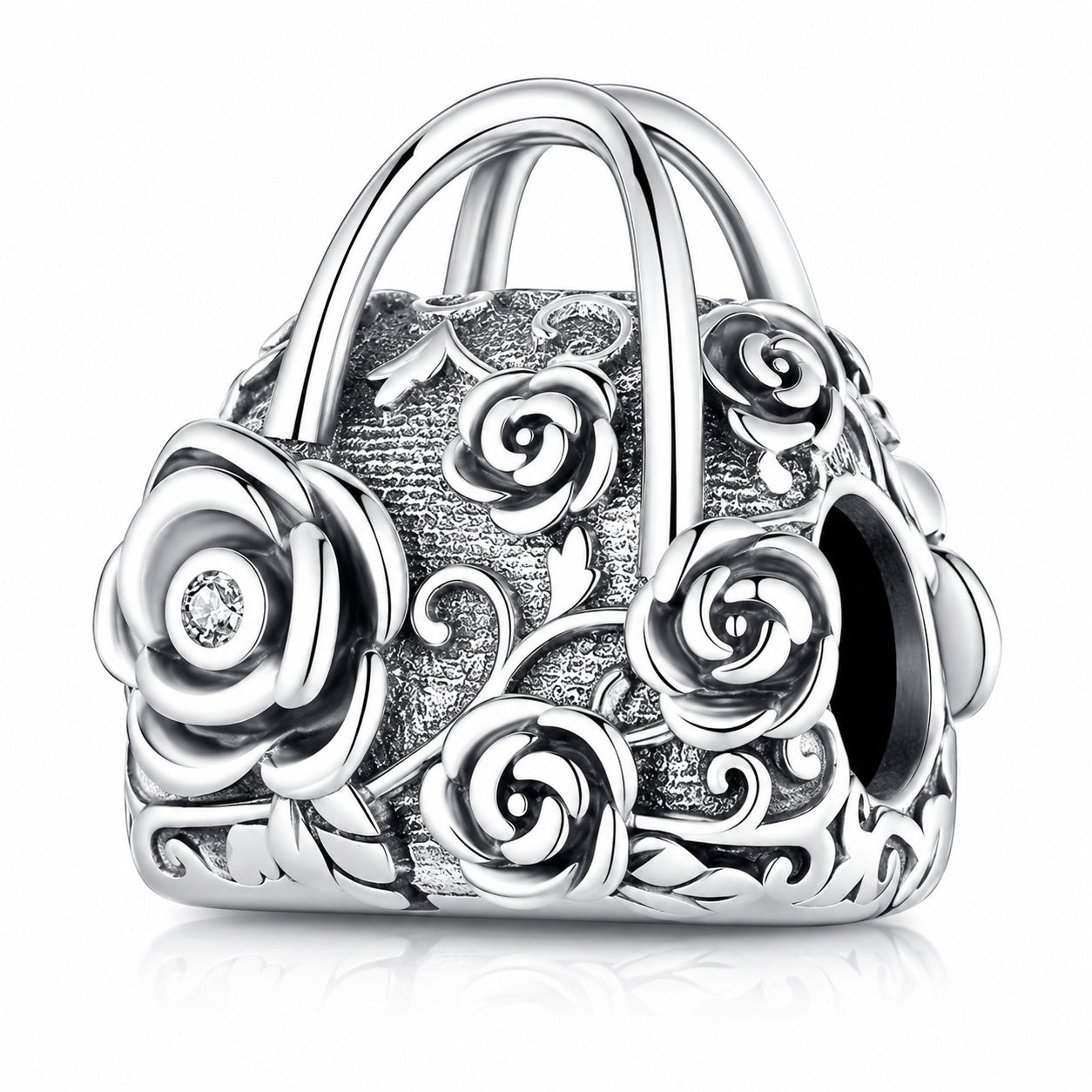 Rose Sachet Hand Bag Charm Hallmarked S925 for Charm Bracelet and Necklace