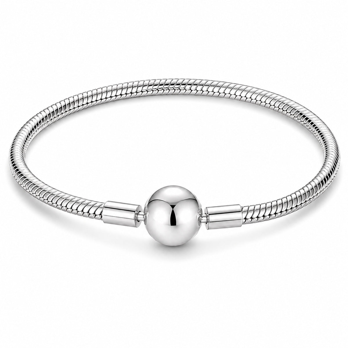 S925 Sterling Silver Round Classic Snake Chain Charm Bracelet
