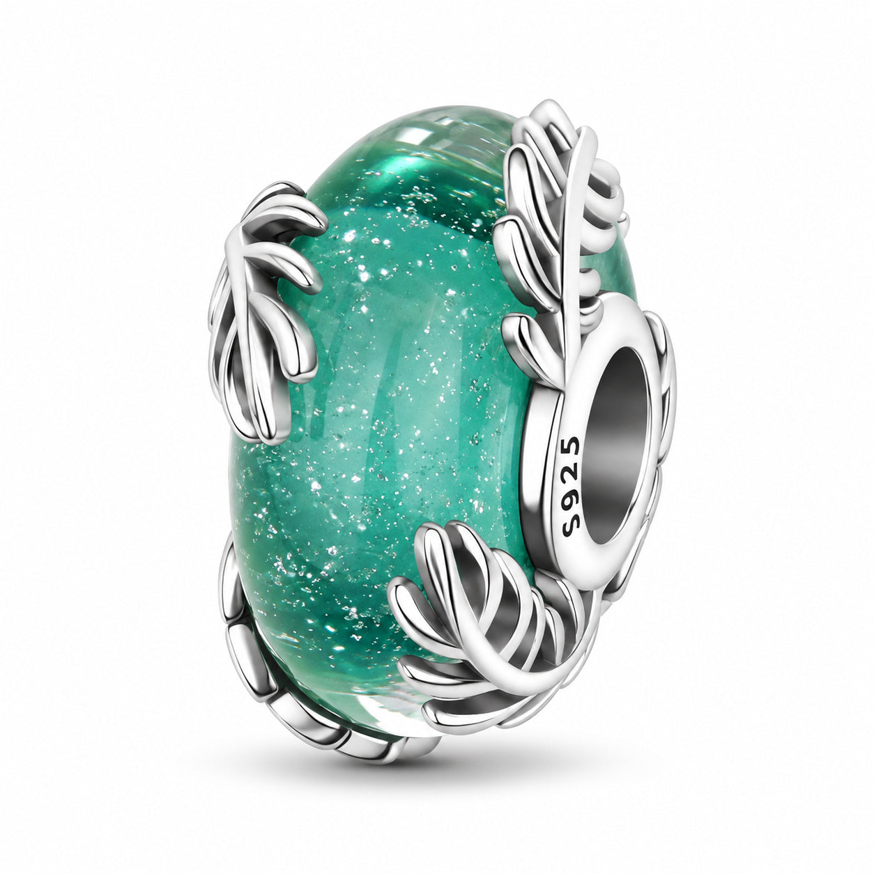 Seaweed Murano Glass Bead Hallmarked S925 for Charm Bracelet and Necklace