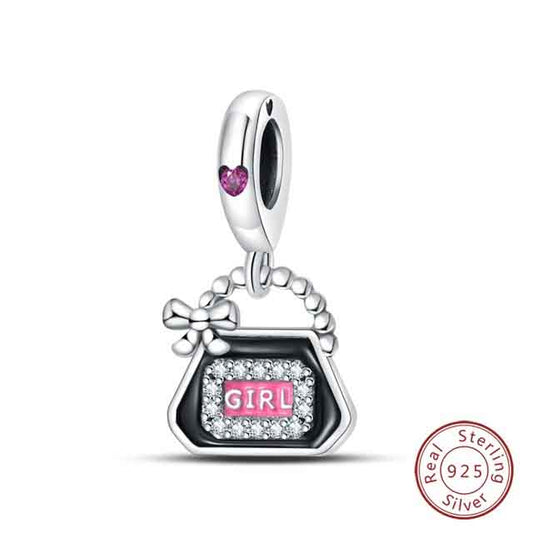 Shopping Bag Dangle Charm for Pandora Bracelet, S925 Sterling Silver