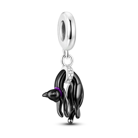 Sleeping Cat Dangle Charm for Bracelet, S925 Sterling Silver