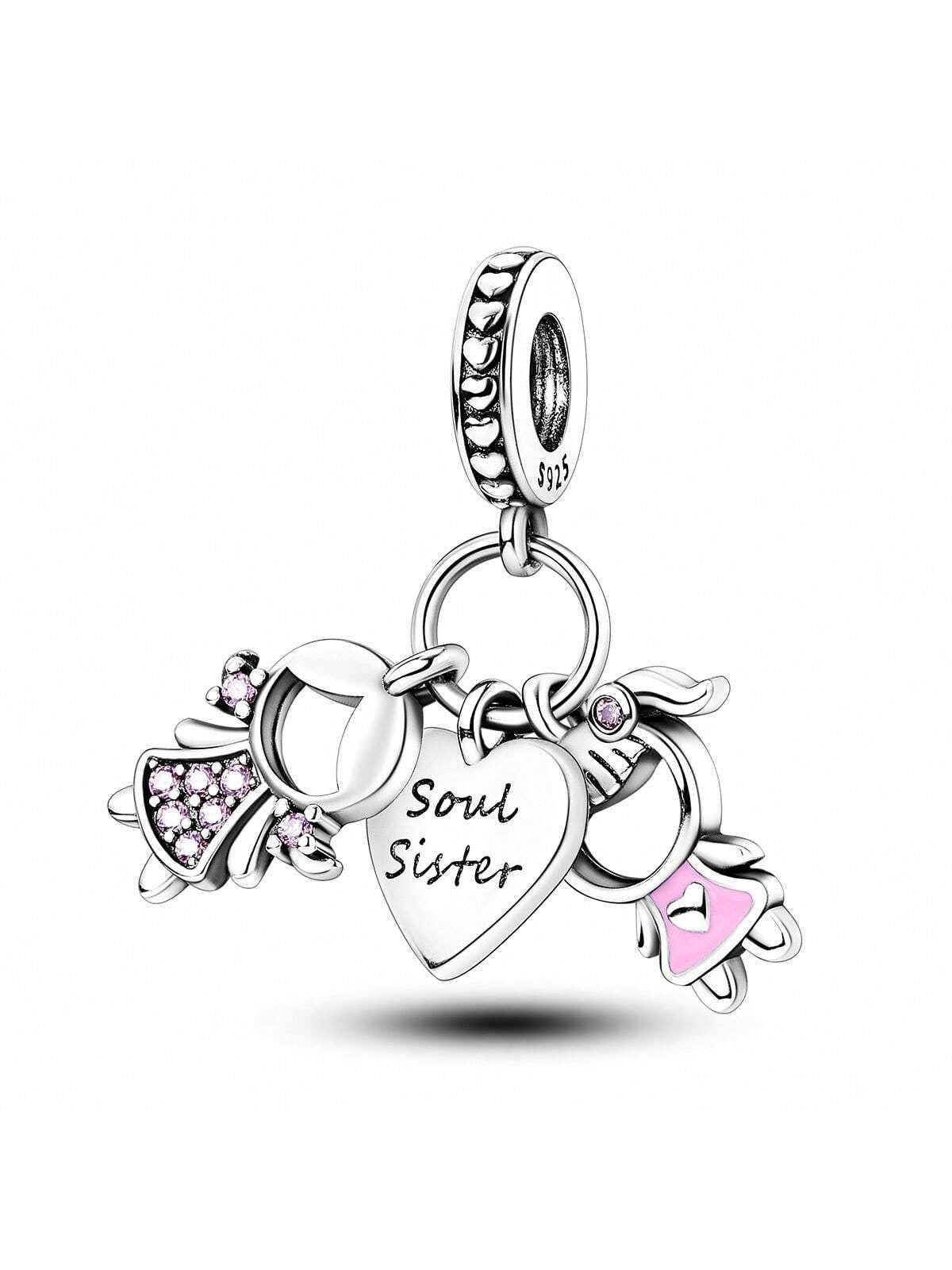 Soul Sisters Pendant Charm for Bracelet, S925 Sterling Silver