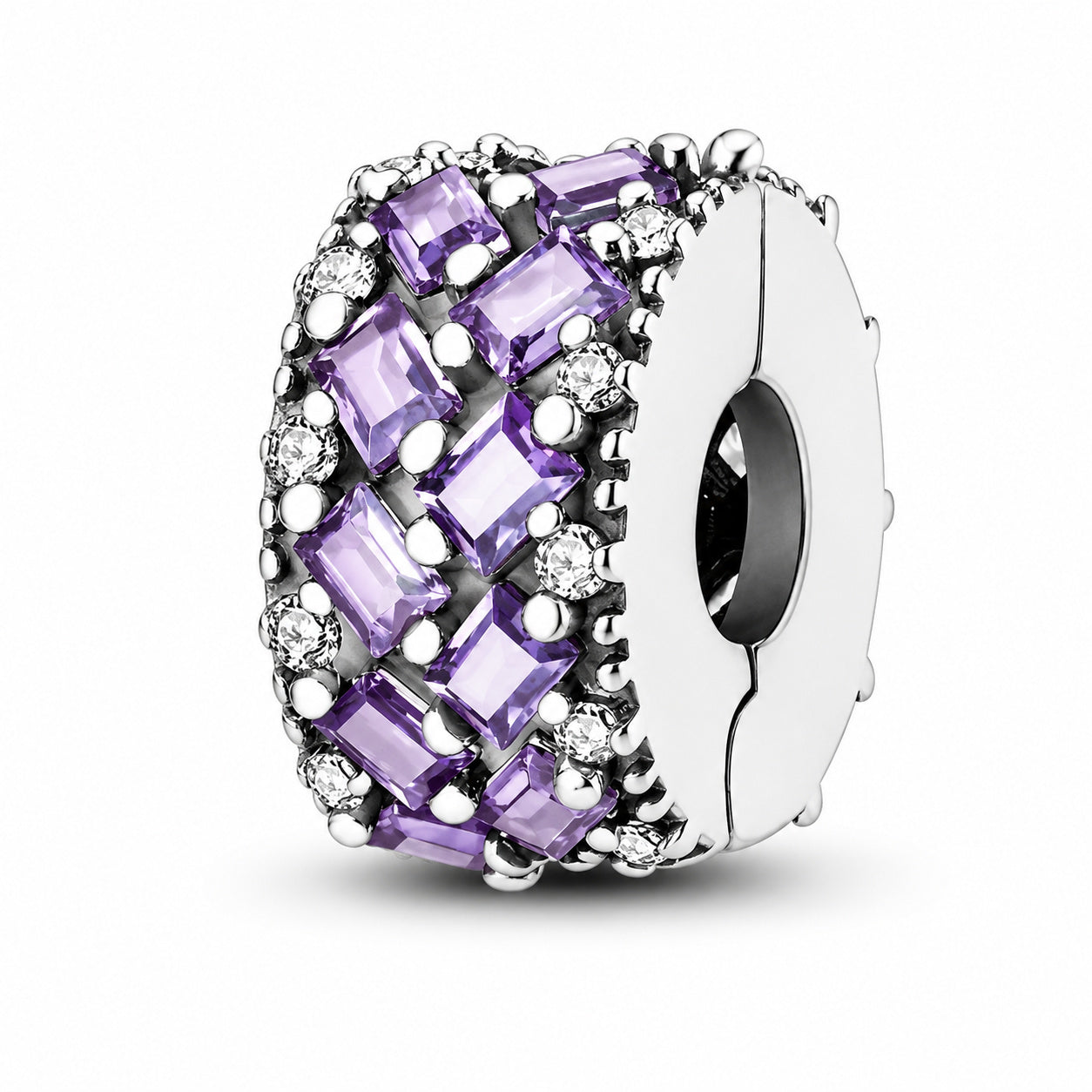 Sparkling Purple Clip Charm Hallmarked S925 for Charm Bracelet and Necklace