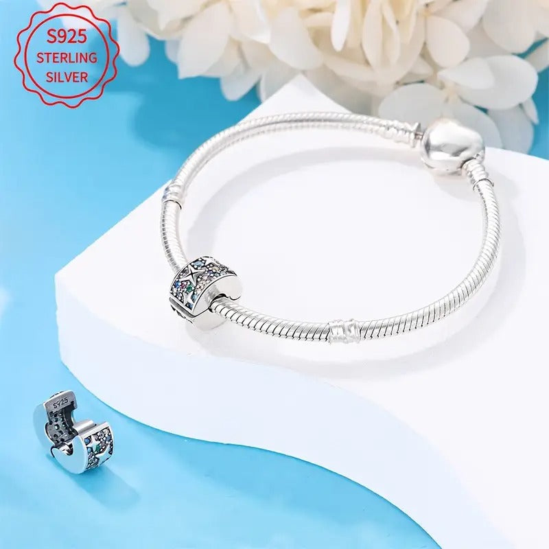 Sparkling Stars Clip Sterling Silver Charm Hallmarked S925 for Charm Bracelet and Necklace