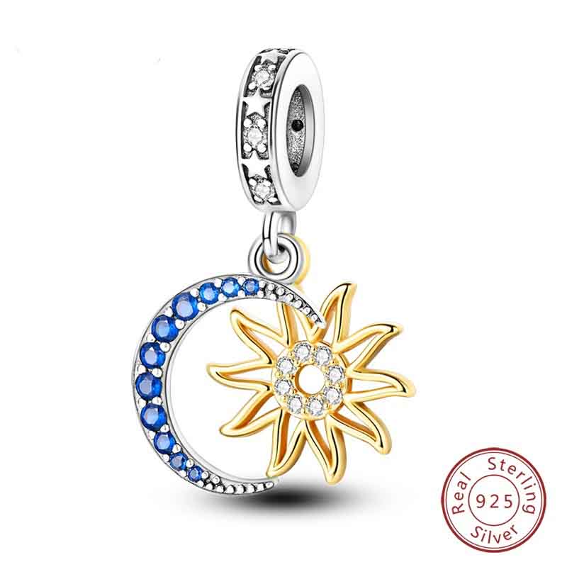 Sparkling Sun Moon and Stars Pendant Charm for Bracelet, S925 Sterling Silver