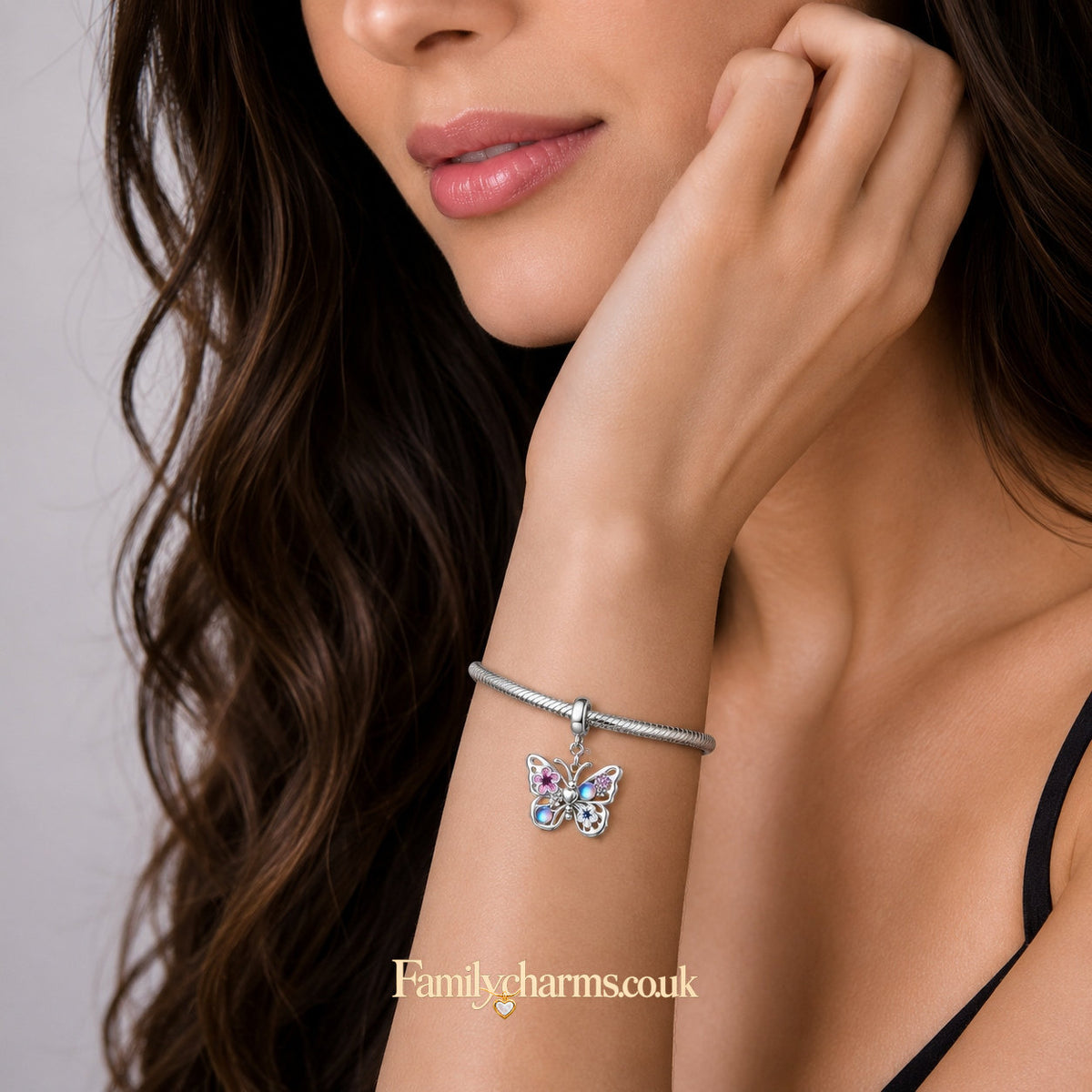 Sparkling Flying Butterfly Dangle Sterling Silver Charm Hallmarked S925 for Charm Bracelet and Necklace
