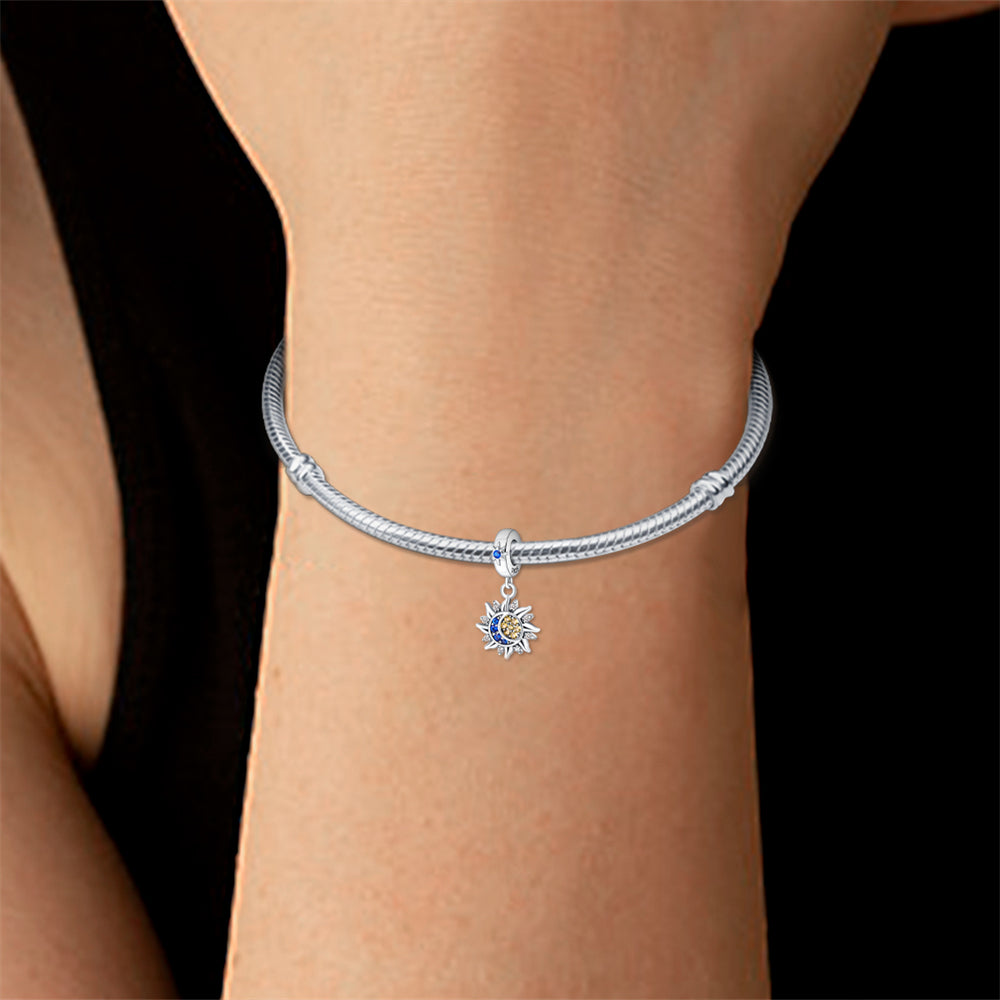 Star, Sun & Moon Pendant Charm for Bracelet, S925 Sterling Silver
