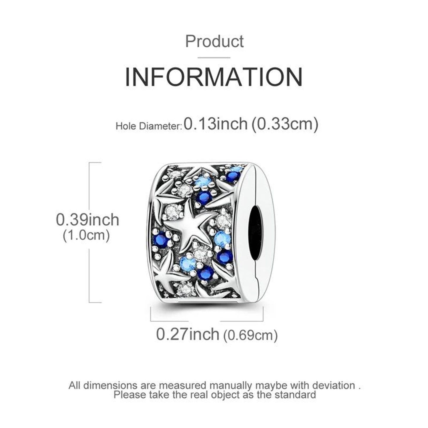 Starry Ocean Breeze Clip Charm Sterling Silver Charm Hallmarked S925 for Charm Bracelet and Necklace