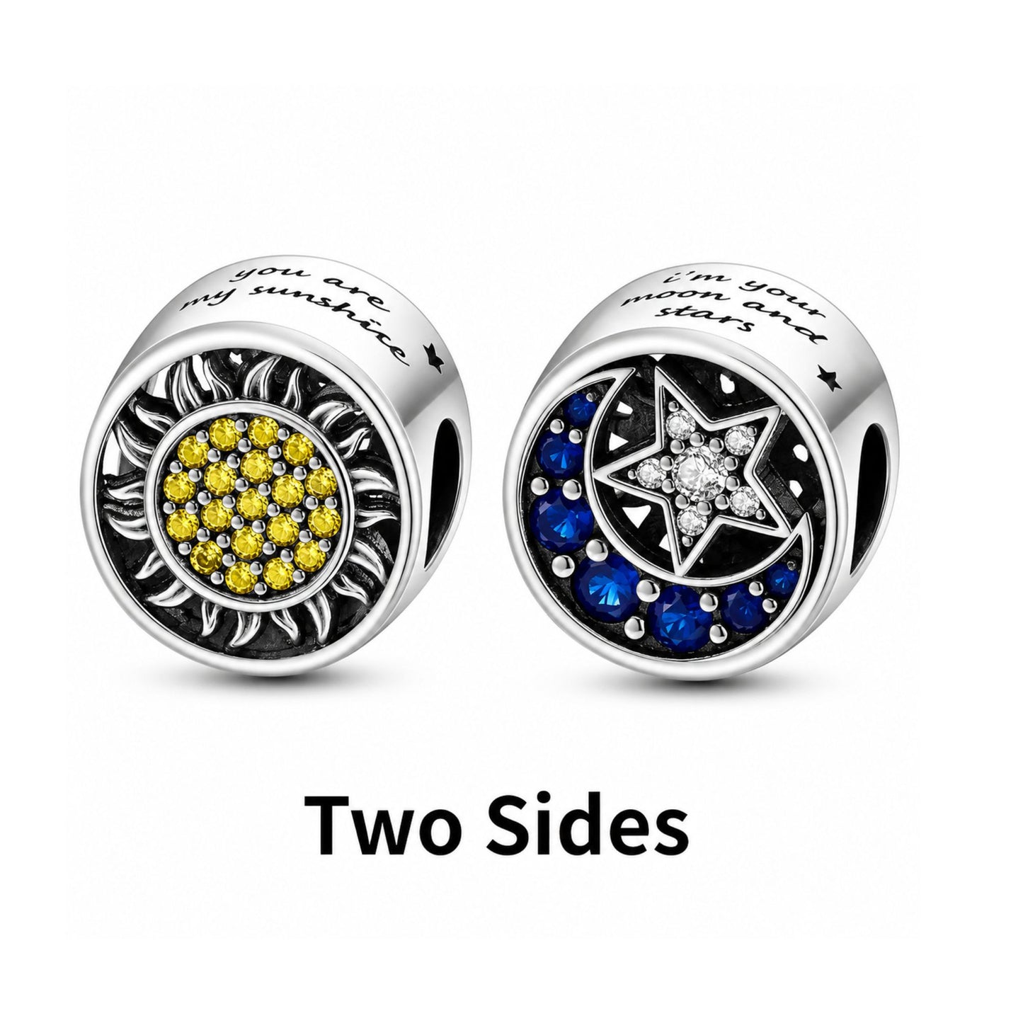Sun Moon & Star Bead Charm Hallmarked S925 for Charm Bracelet and Necklace