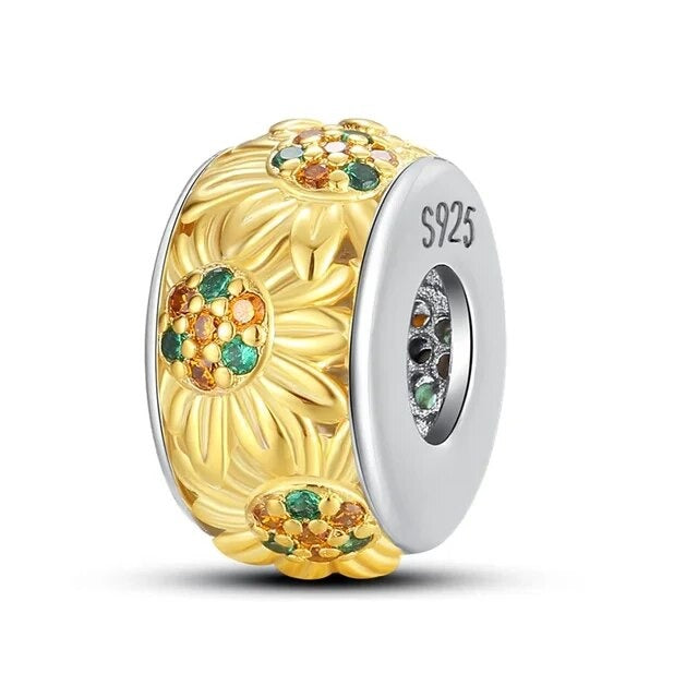 Sunflower Charm for Bracelet, S925 Sterling Silver