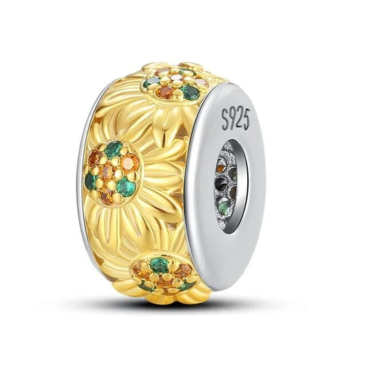 Sunflower Charm for Bracelet, S925 Sterling Silver