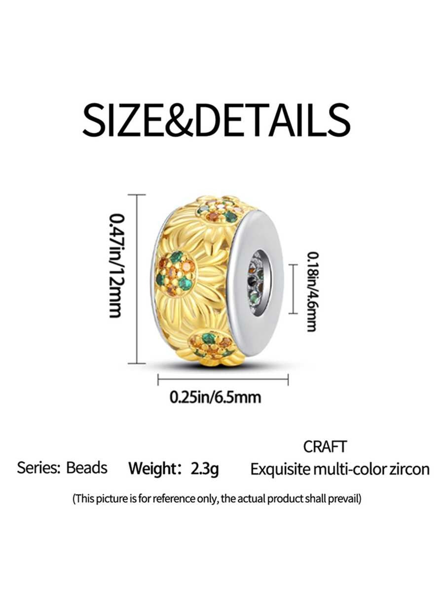 Sunflower Charm for Bracelet, S925 Sterling Silver