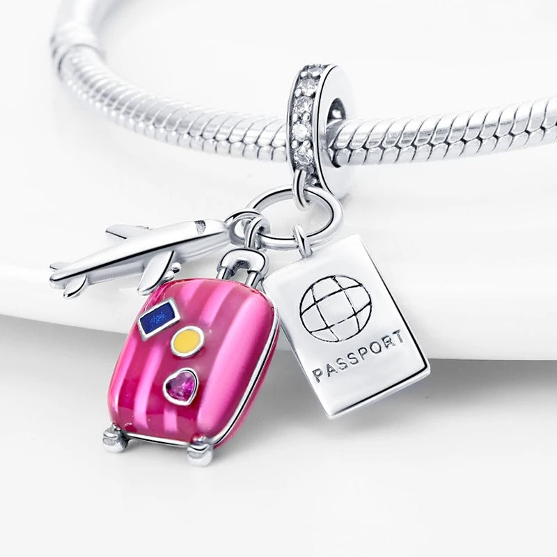Travel Holiday Dangle Charm for Bracelet, S925 Sterling Silver