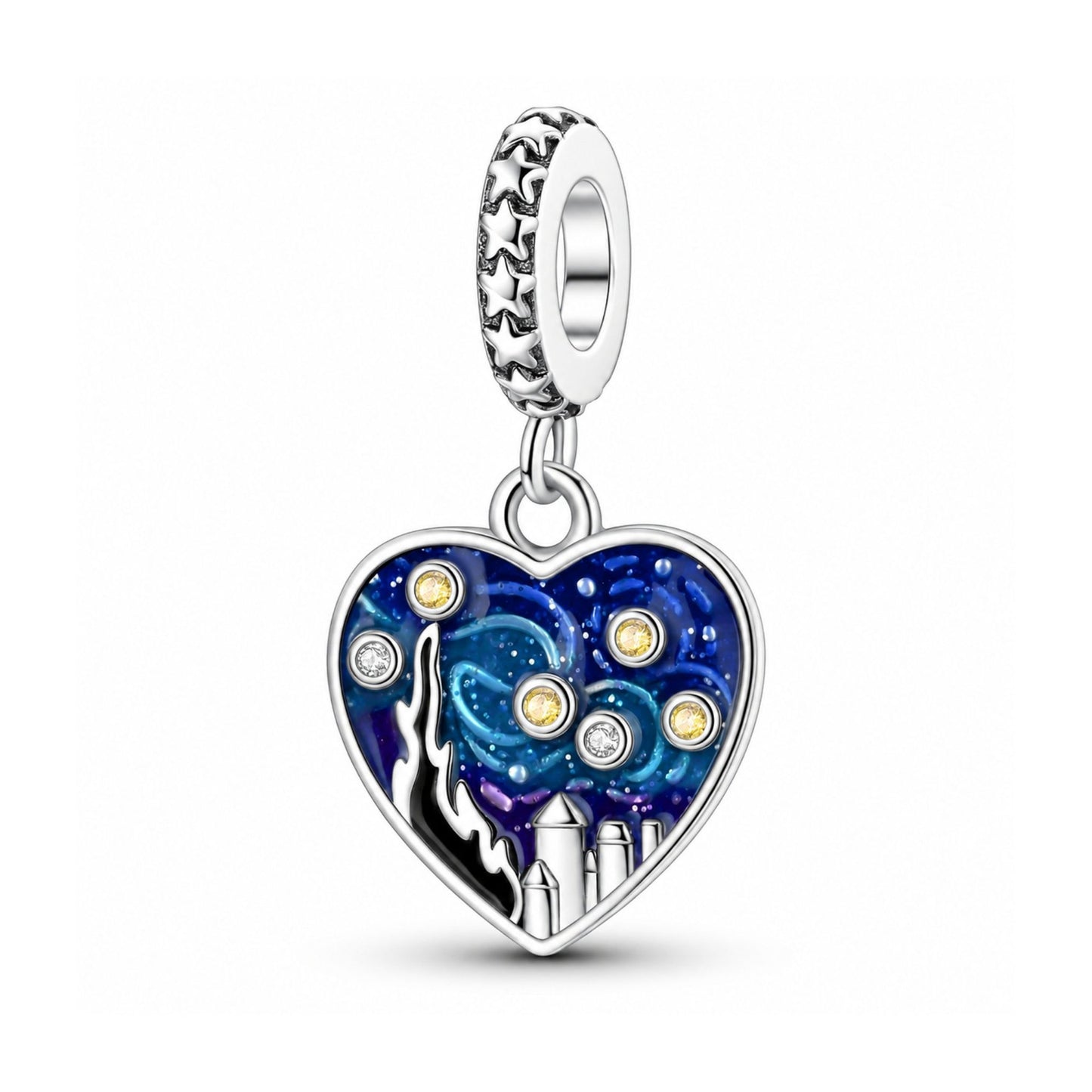 Van Gogh Starry Sky Dangle Charm Hallmarked S925 for Charm Bracelet and Necklace