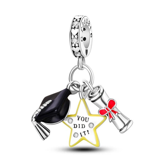 You Did It Graduation Charm for Bracelet, S925 Sterling Silver