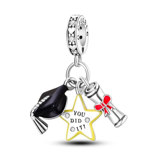 You Did It Graduation Charm for Bracelet, S925 Sterling Silver