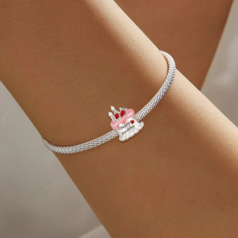Birthday Cake Sterling Silver Charm Hallmarked S925 for Charm Bracelet and Necklace