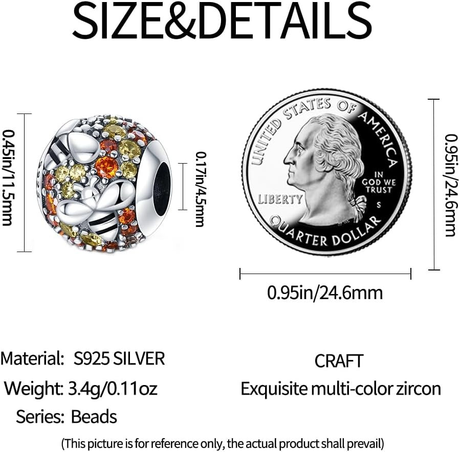 Bumble Bee Bead Sterling Silver Charm Hallmarked S925 for Charm Bracelet and Necklace