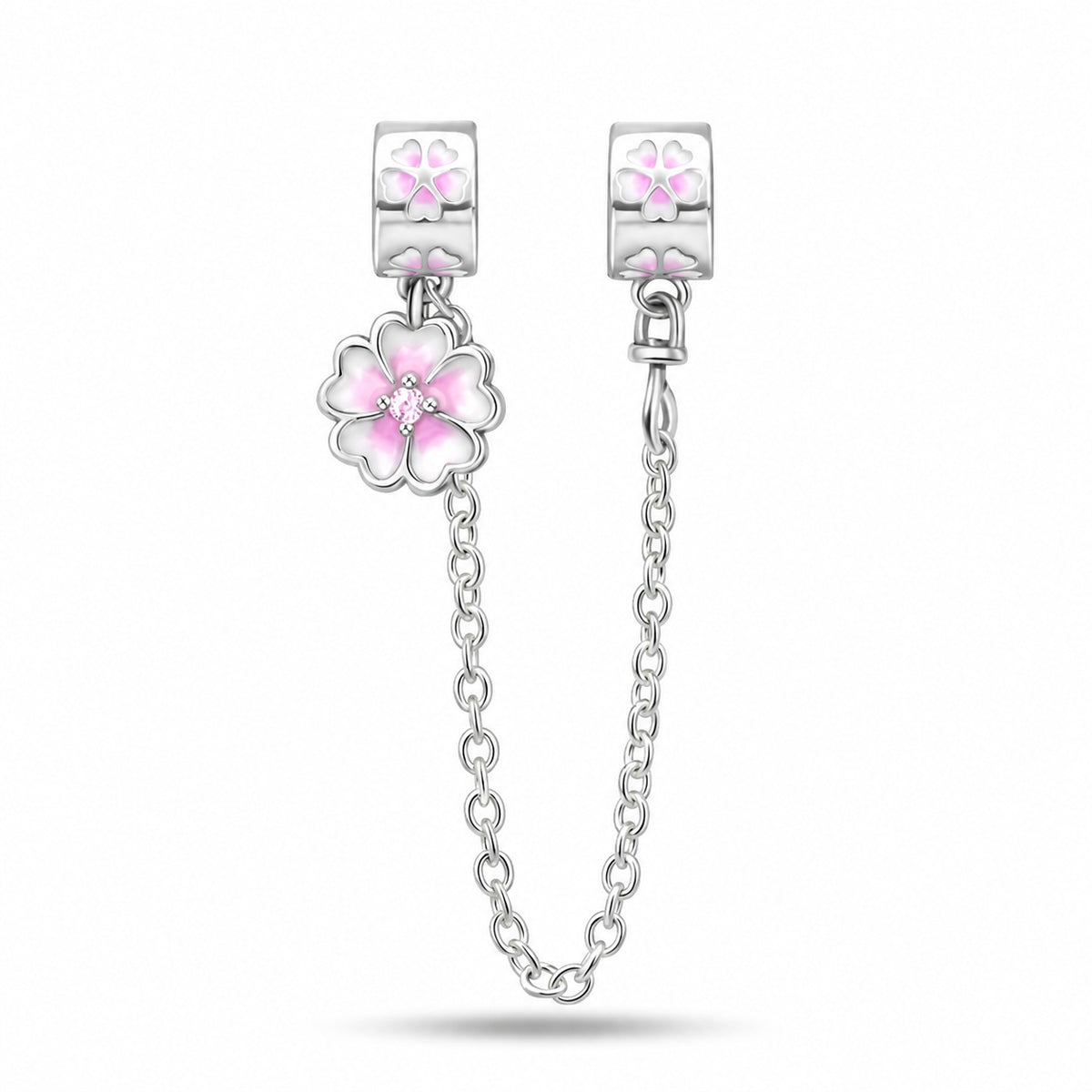 S925 Sterling Silver Cherry Blossom Safety Chain Charm for Bracelets